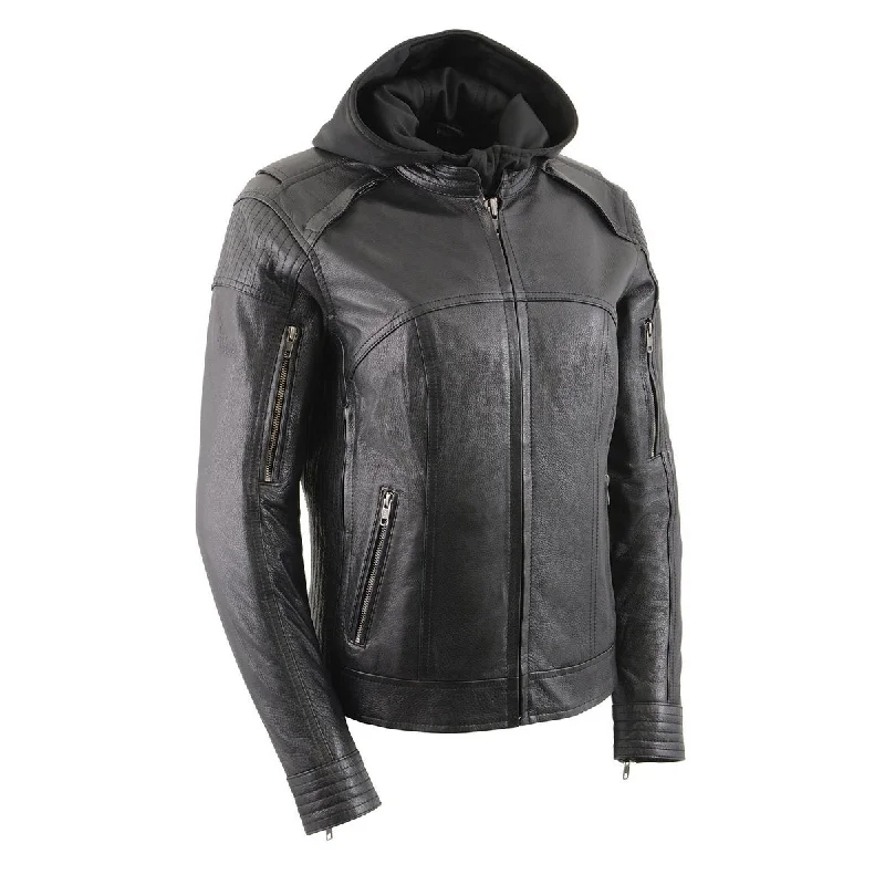 Women's Fashionable Clothing Sets Milwaukee Leather Women's Vented Racer Leather Jacket with Removable Hoodie MLL2501