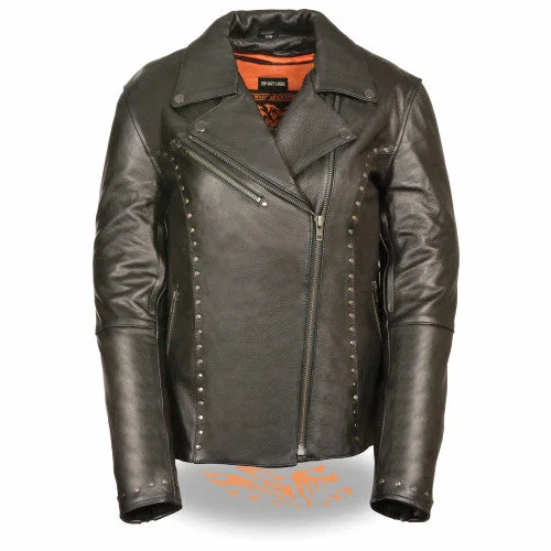 Women's Casual Attire Women's Leather Motorcycle Jacket with stud detail 1948