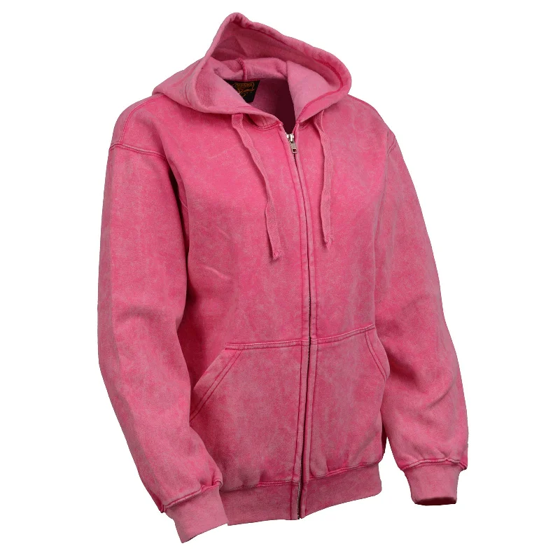 Formal Clothing For Women Milwaukee Leather MNG21620 Women's Distressed Pink Sweatshirt Full Zip Up Long Sleeve Casual Hoodie - with Pocket