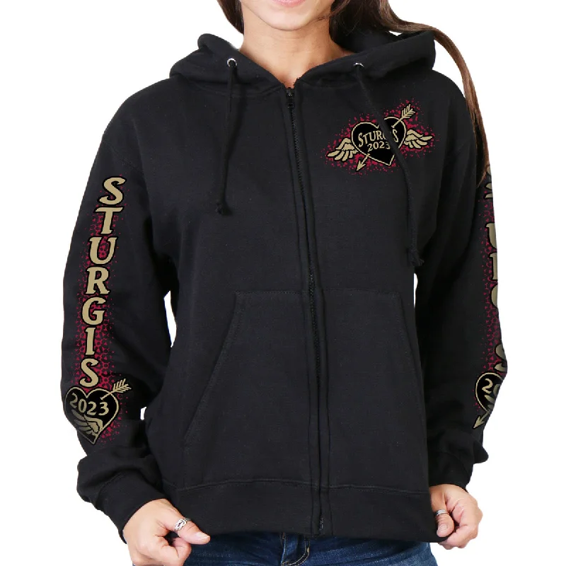 Women's Activewear Outfit Hot Leathers SPL4848 Women's Black 2023 Sturgis Rose Wings Hoodie