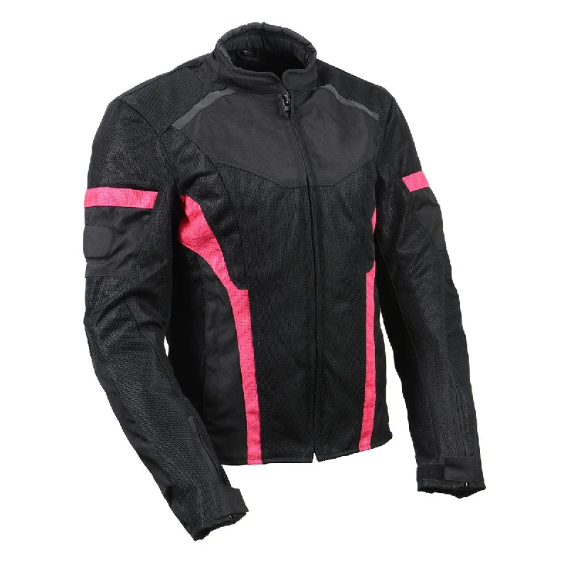 Comfortable Women's Clothing Milwaukee Leather MPL2794 Black and Pink Mesh/Textile Armored Motorcycle Racer Jacket for Women - All Season Jackets