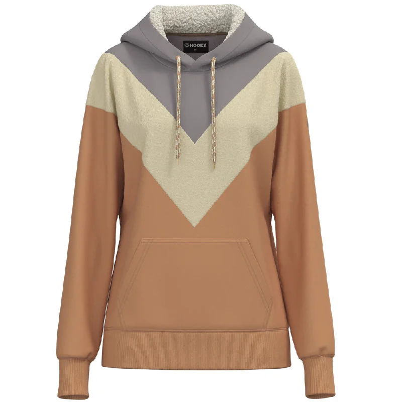 Vintage-Inspired Women's Apparel "Berkley" Grey/Tan Chevron Pattern Hoody