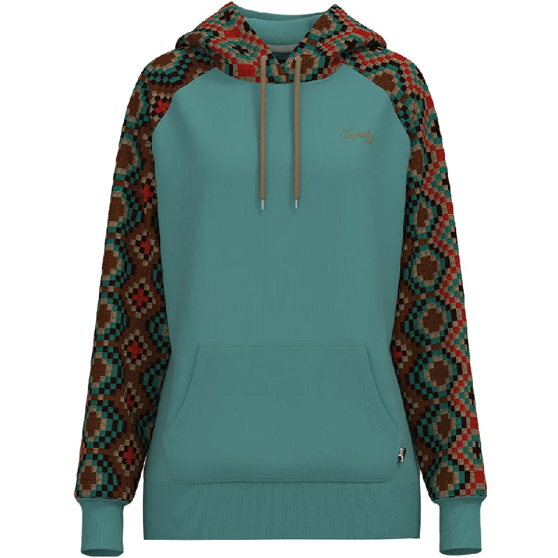 Women's Luxury Garments "Legendary Punchy Hoody" Turquoise w/Tan & Red Pattern