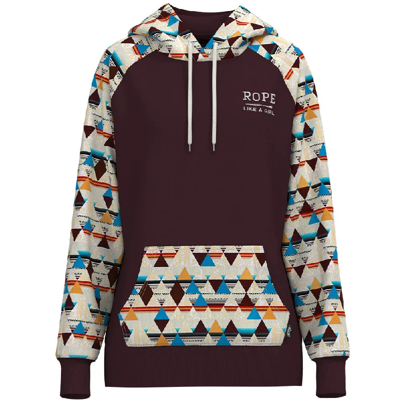 Women's High-Fashion Garments "Rope Like A Girl" Maroon/Aztec Hoody