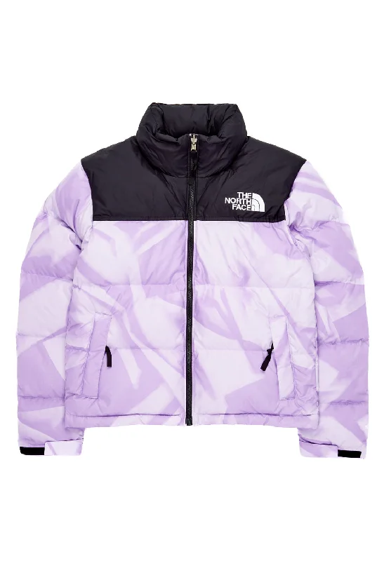 Comfortable Women's Clothing The North Face Women’s 1996 Retro Nuptse Jacket - Icy Lilac Garment Fold Print