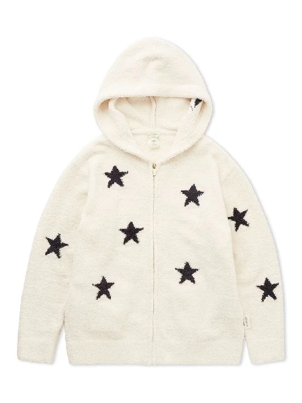 Women's Office Clothing Powder Star Jacquard Zip Up Hoodie