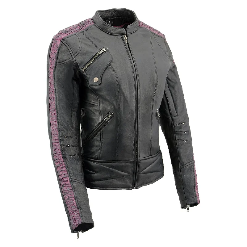 Women's Activewear Outfit Milwaukee Leather MLL2571 Ladies Black and Purple 'Crinkled Arm' Lightweight Racer Jacket