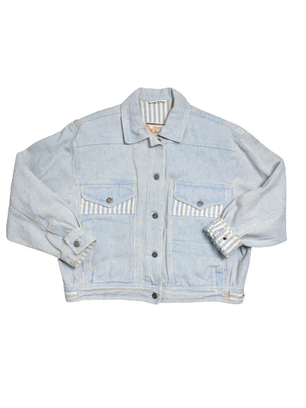 Stylish Women's Apparel [M] 1980s Unisex Light Blue Boxy Denim Jacket