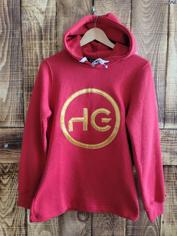 Women's Relaxed Clothes Red/Gold Long Hoodie