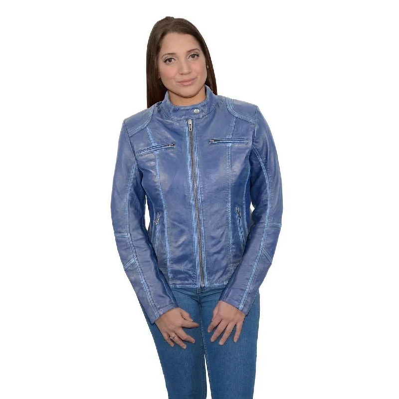 Women's Transitional Clothes Milwaukee Leather SFL2830 Women's Royal Blue Scuba Style Sheepskin Fashion Leather Jacket