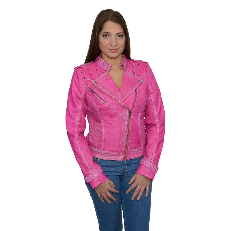 Affordable Women's Garments Milwaukee Leather Women's Maiden Pink Premium Sheepskin Motorcycle Fashion Leather Jacket with Studs SFL2840