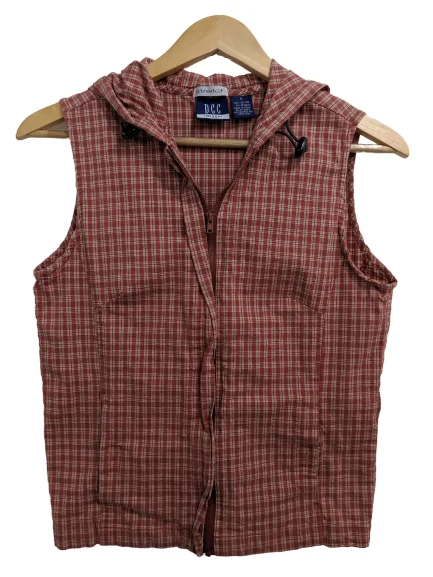 Women's Clothing Apparel Sets [S] 90's Plaid Zip-Up Vest with Hood