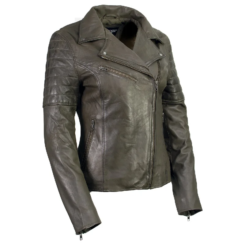 Women's Vintage Clothes Milwaukee Leather Women's Duchess Olive Motorcycle Style Fashion Casual Leather Jacket SFL2870