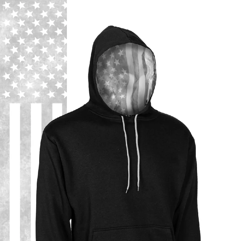 Women's Cozy Outfit For Lounging Classic Lined Hoodie | Ghost American Flag | Black